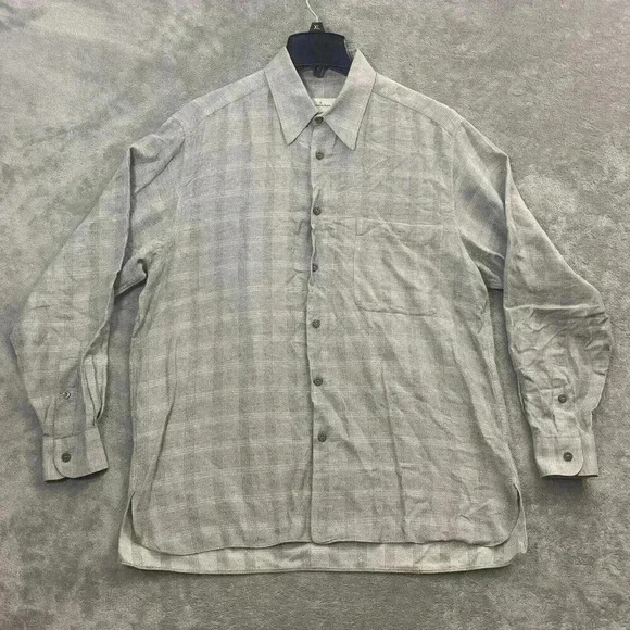 Ermenegildo Zegna Shirt Mens Large Gray Long Sleeve Button Down Plaid Office - Picture 1 of 6